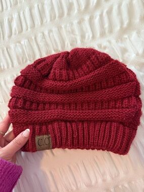 C.C Ribbed Knit Beanie - Burgundy Red